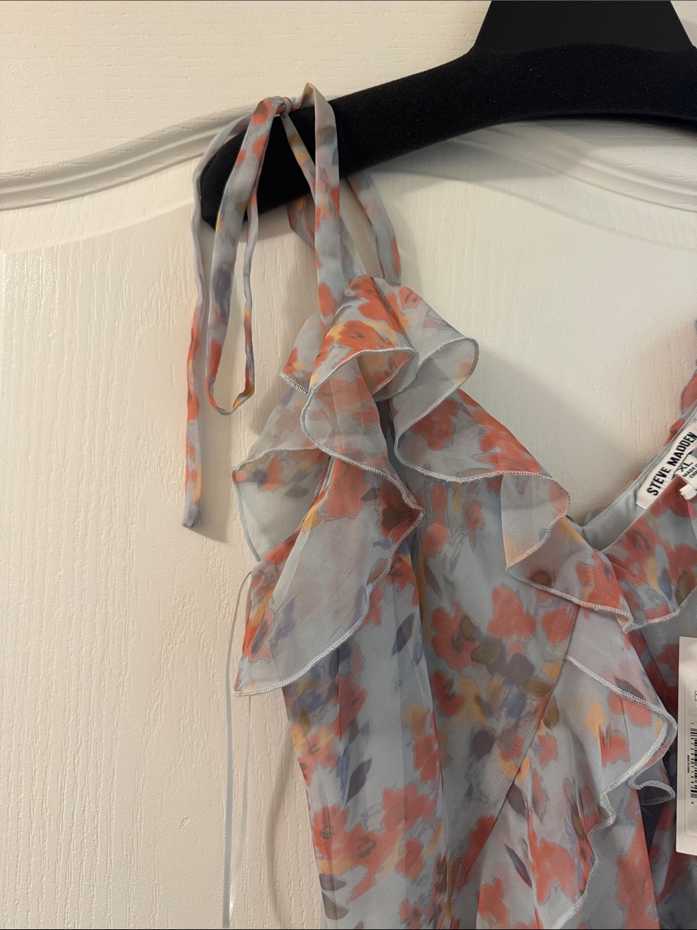 Steve Madden Floral Ruffle Maxi Dress in Light Blue and Coral XL - Picture 3 of 13